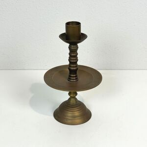 Vintage Large Brass Candle Stick Holder with Drip Tray 9.5 inches